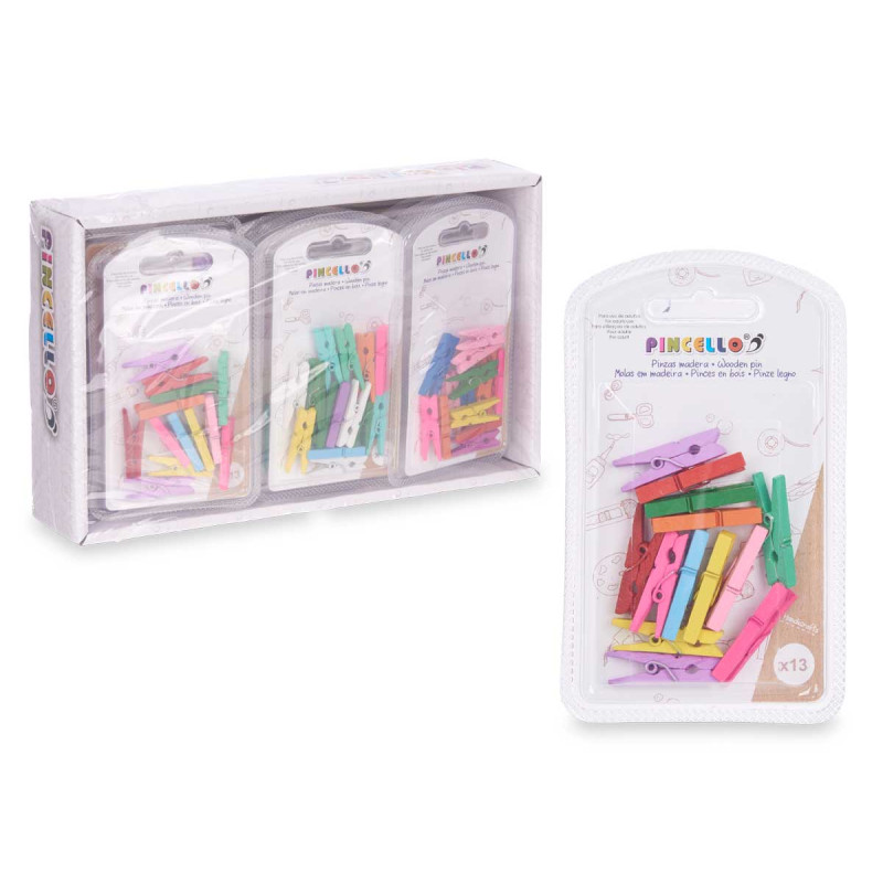 SET 13 PINZE LEGNO MULTICOLORE PICCOLE