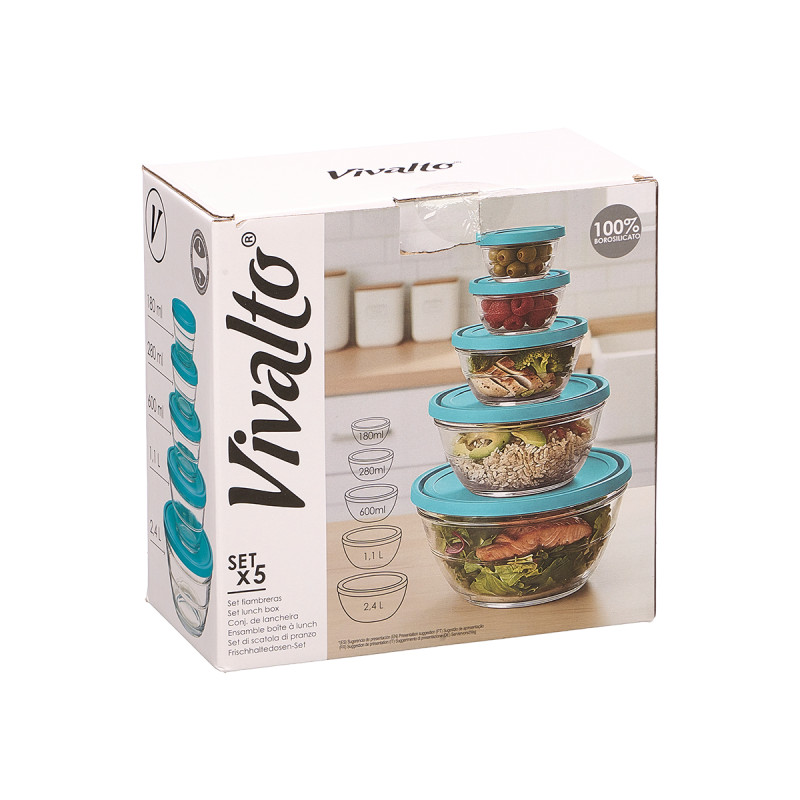 SET 5 ROUND LUNCH BOXES BLUE