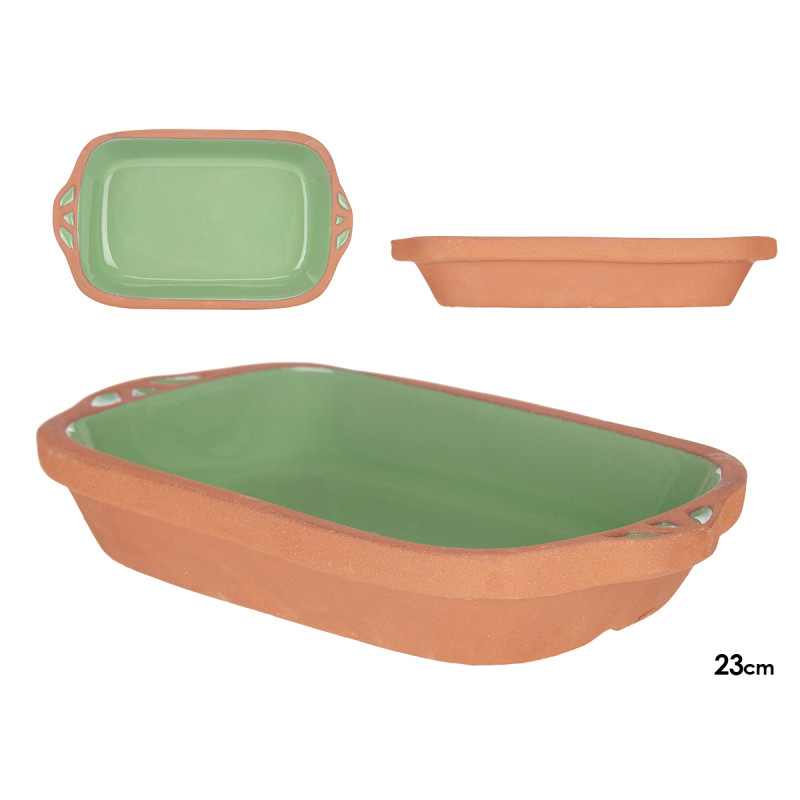 CASSERUOLA TERRACOTTA RETTANG MANICI 23CM VERDE