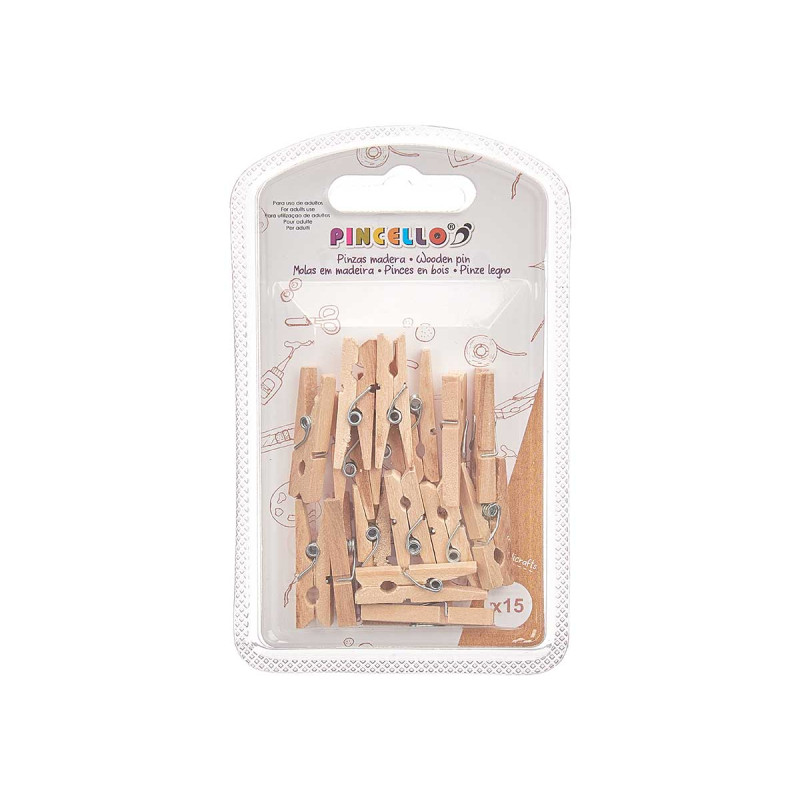 SET OF 15 NATURAL WOOD CLOTHES PINS SMALL