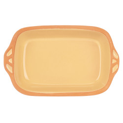 EARTHENWARE SQUARE CASSEROLE HANDLES  23CM YELLOW