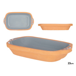 CAÇAROLA DE BARRO RECTANGULAR ASAS 23CM CINZENTO