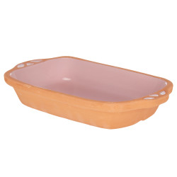 EARTHENWARE SQUARE CASSEROLE HANDLES  23CM PINK