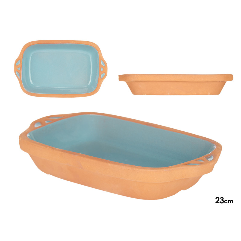 CASSERUOLA TERRACOTTA RETTANG MANICI 23CM TURCHESE