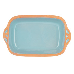 CASSEROLE TERRE CUITE RECTANGULAR POIGNE 23CM TURQ