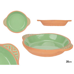CAZUELA BARRO REDONDA ASAS 20CM VERDE