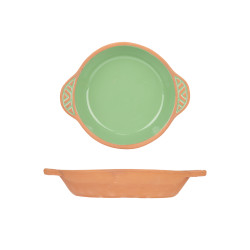 EARTHENWARE ROUND CASSEROLE HANDLES  20CM GREEN