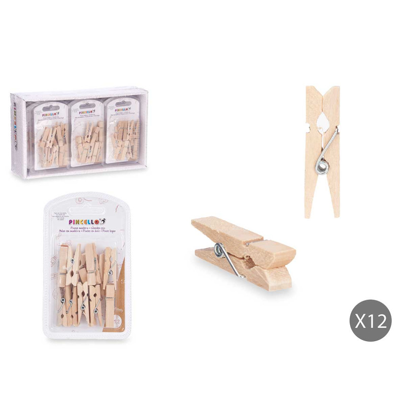 SET OF 12 NATURAL WOOD CLOTHES PINS MEDIUM