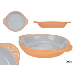 CASSEROLE TERRE CUITE ROND POIGNE 20CM GRIS