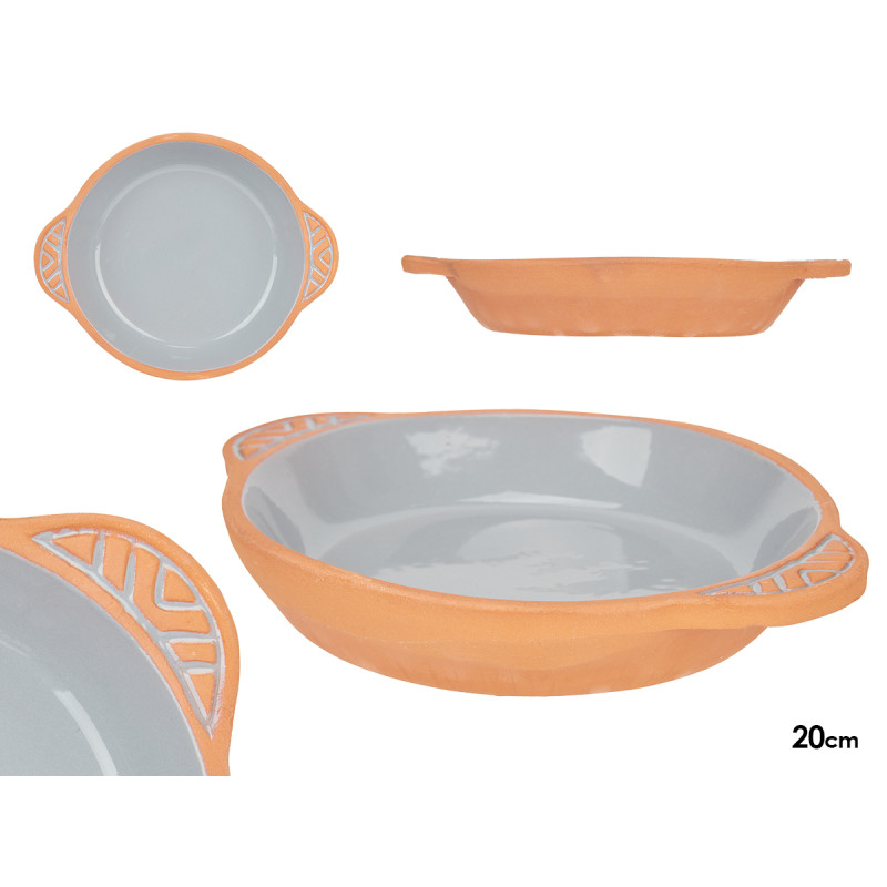 EARTHENWARE ROUND CASSEROLE HANDLES  20CM GREY