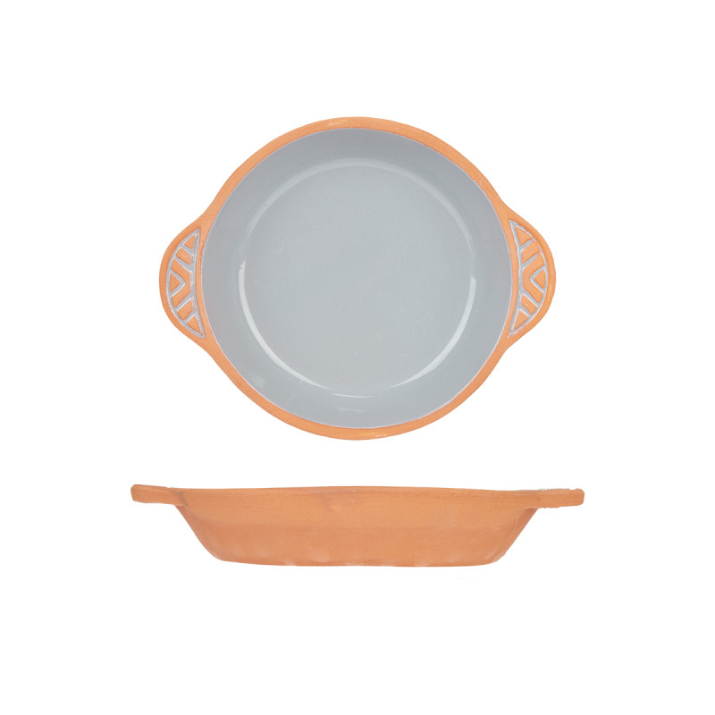 CAZUELA BARRO REDONDA ASAS 20CM GRIS