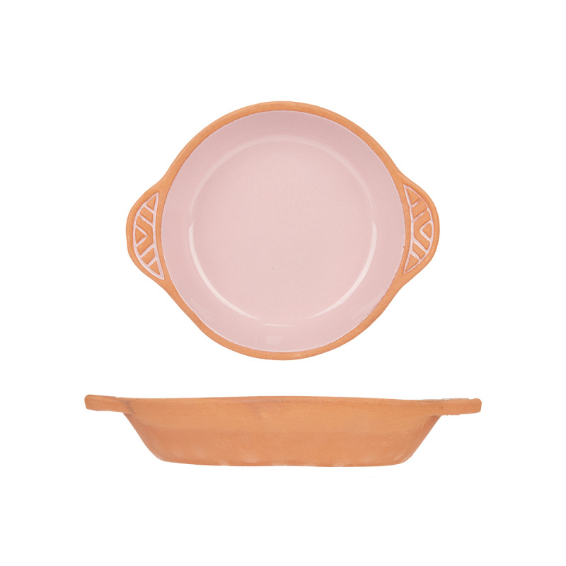 CAZUELA BARRO REDONDA ASAS 20CM ROSA