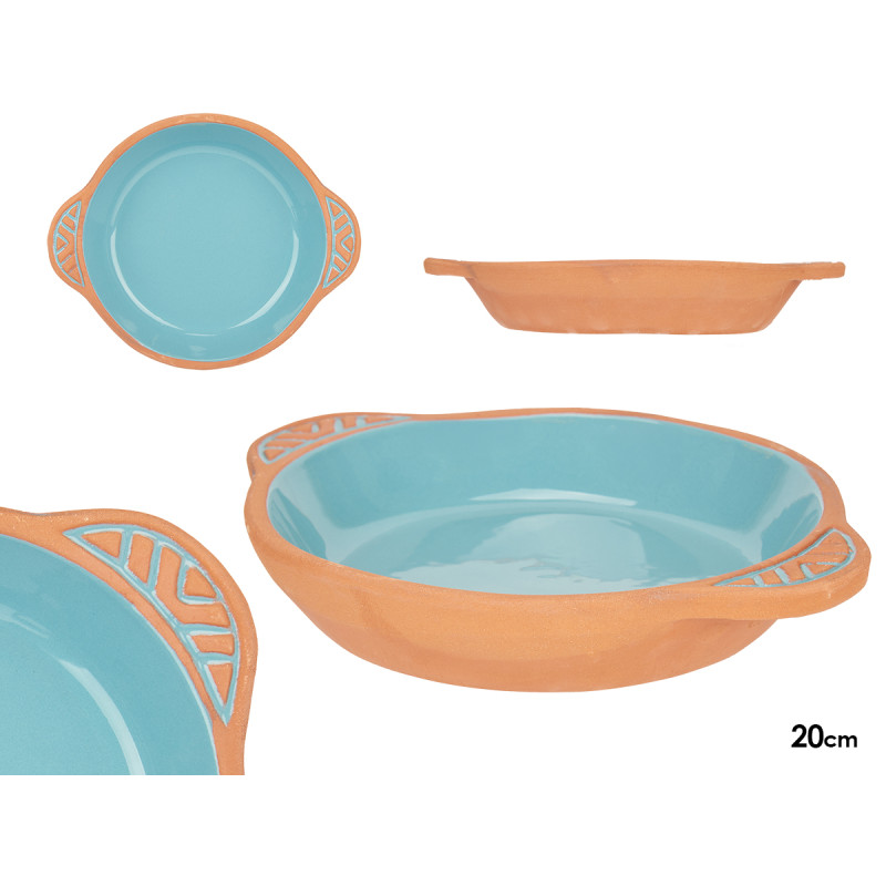 CASSEROLE TERRE CUITE ROND POIGNE 20CM TURQUOISE