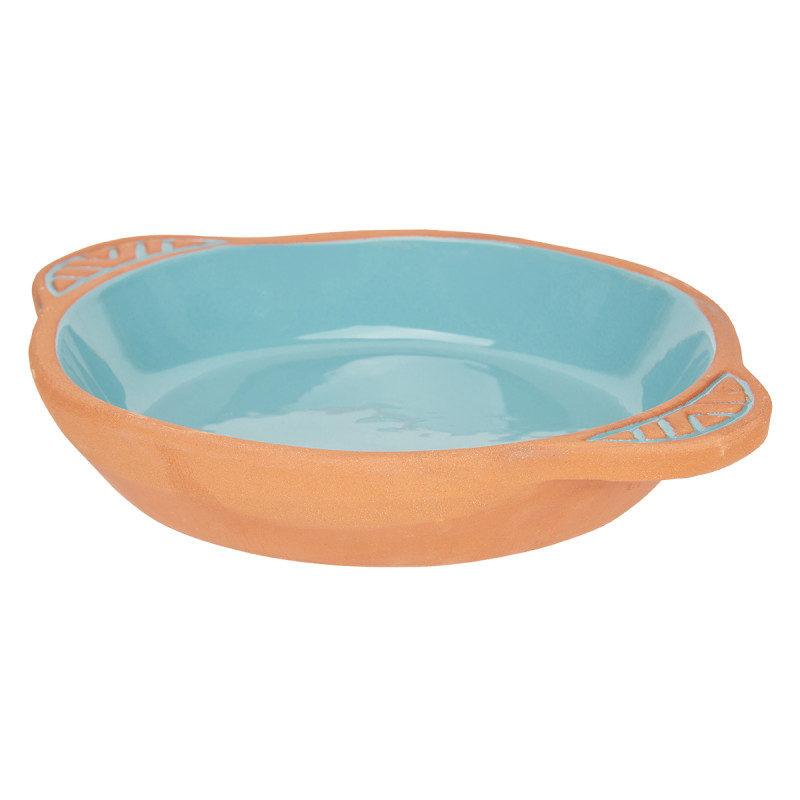 EARTHENWARE ROUND CASSEROLE HANDLES 20CM TURQUOISE