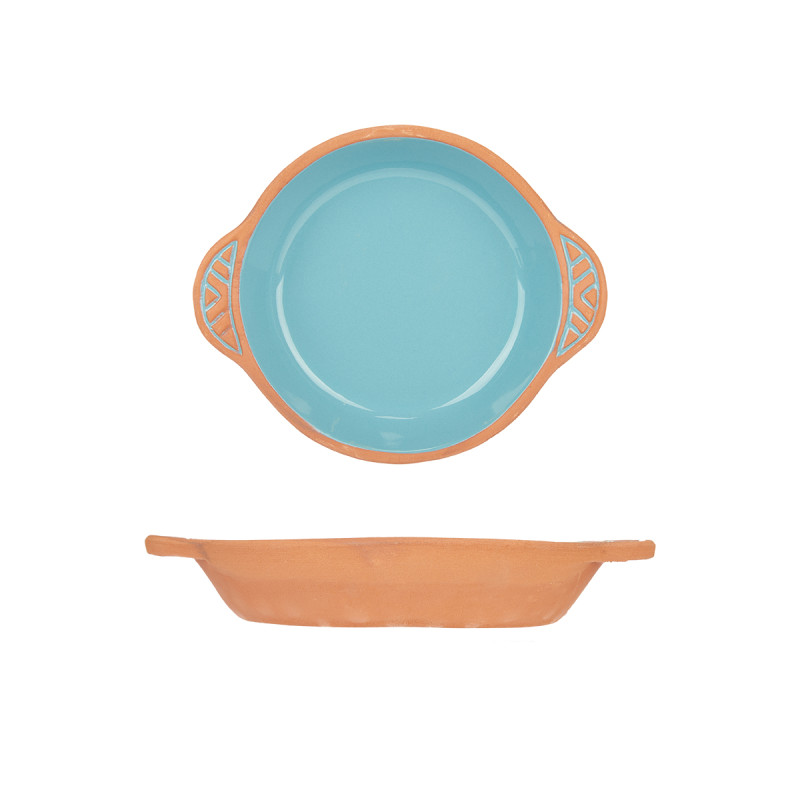 CASSEROLE TERRE CUITE ROND POIGNE 20CM TURQUOISE