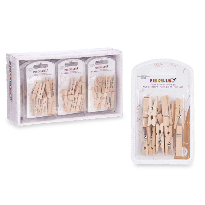 SET OF 12 NATURAL WOOD CLOTHES PINS MEDIUM
