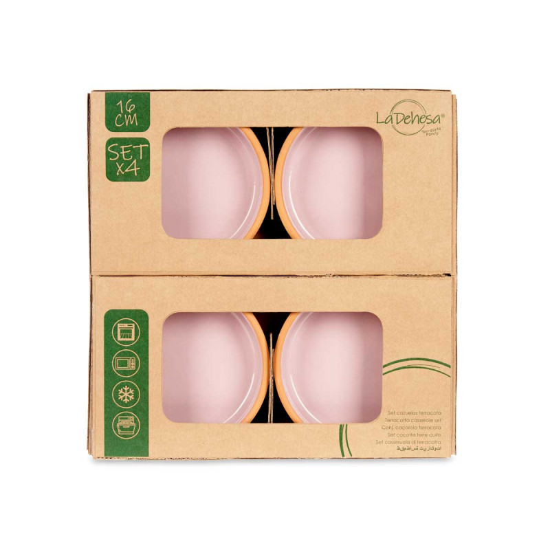 SET 4 CAZUELAS BARRO 16 CM COLOR ROSA