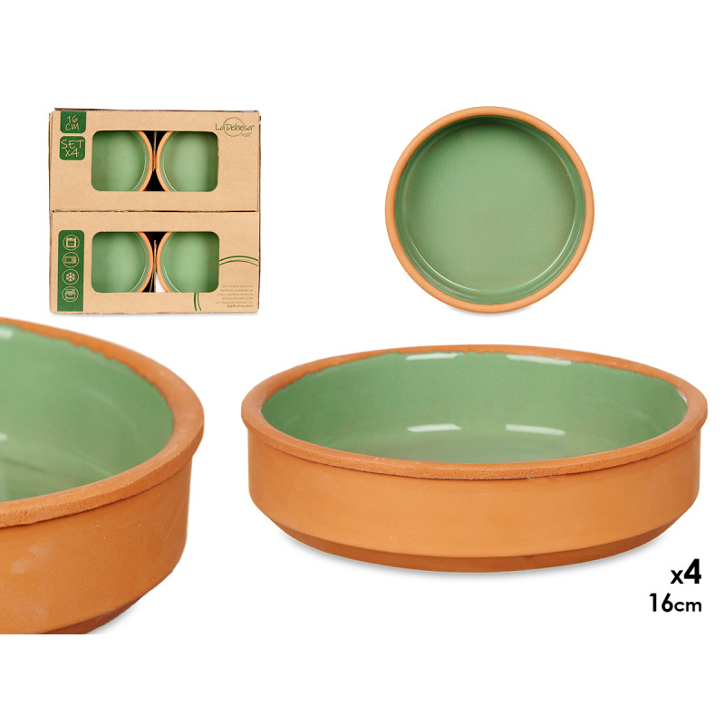 SET 4 CASSEROLES ARGILE 16 CM COULEUR VERT