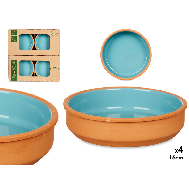 SET 4 CAZUELAS BARRO 16 CM COLOR AZUL