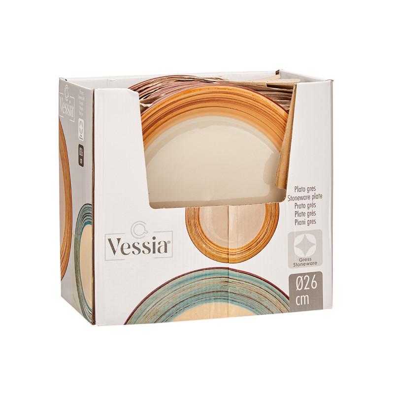 ASSIETTE PLATE GRES BANDE 3D MARRON 27CM