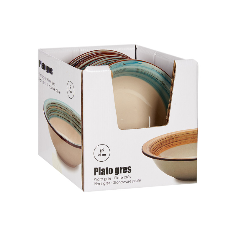 PLATO HONDO GRES CENEFA 3D AZUL 21CM