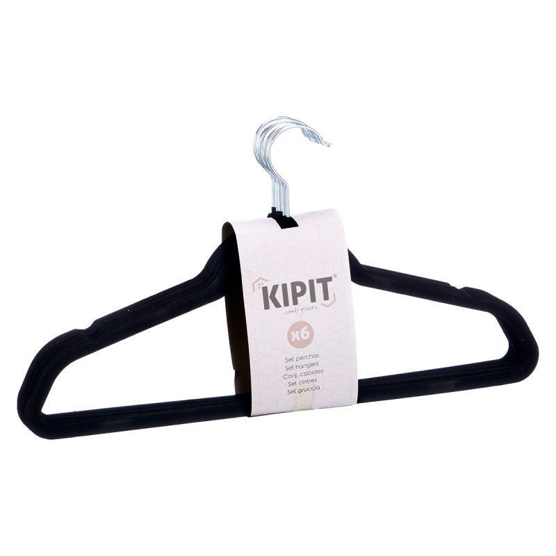 SET 6 BLACK FLOCKED HANGERS