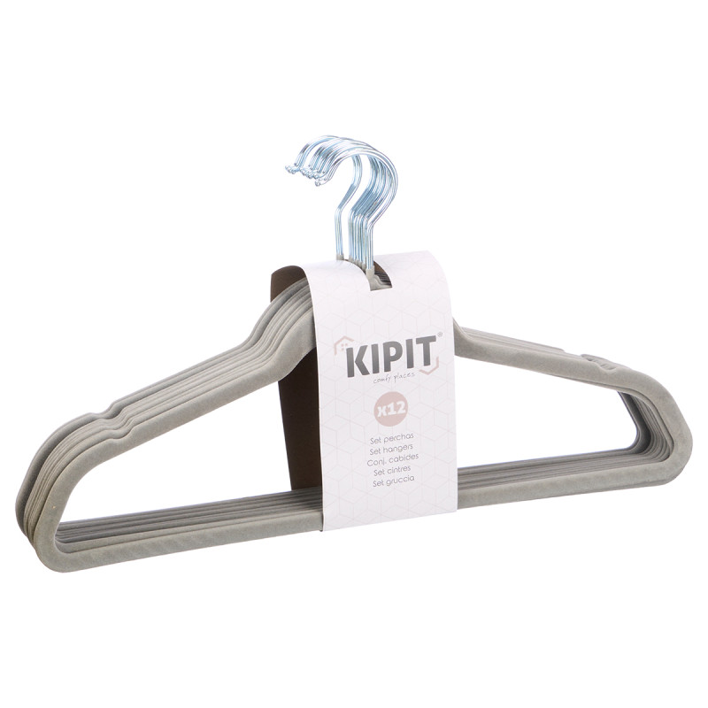 SET 12 GRAY FLOCKED HANGERS