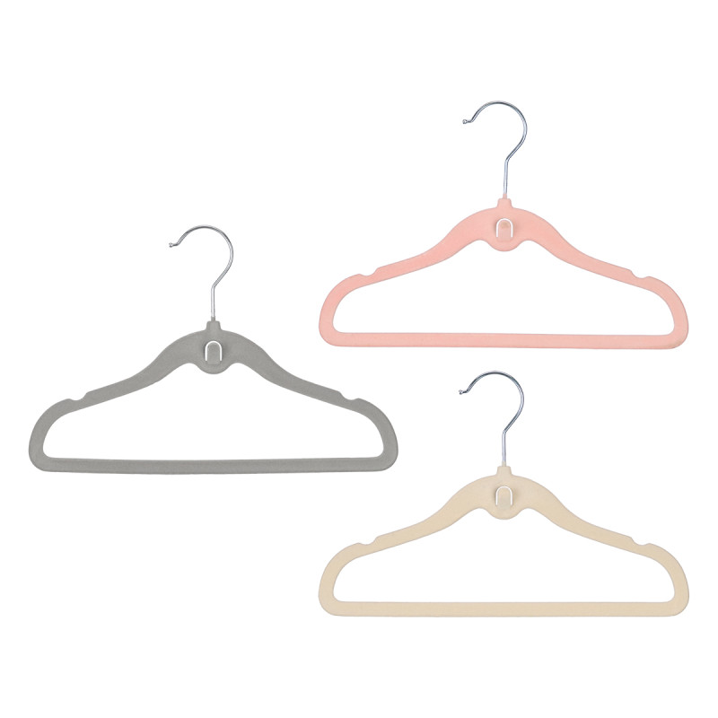 SET 12 FLOCKED KID HANGERS ASSORTED 3 COL
