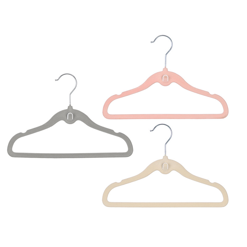 SET 6 FLOCKED KID HANGERS ASSORTED 3 COL