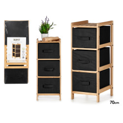 BAMBOO SHELF 3 BLACK DRAWERS 28,5X26X70CM