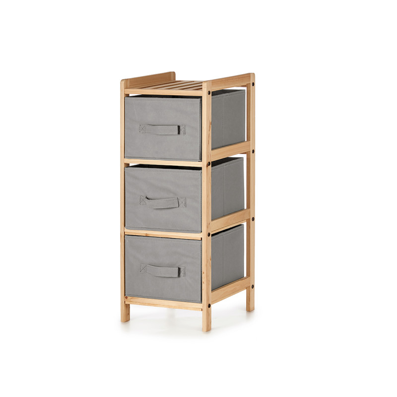 ETAGERE BAMBOU 3 TIROIRS GRIS 28,5X26X70CM