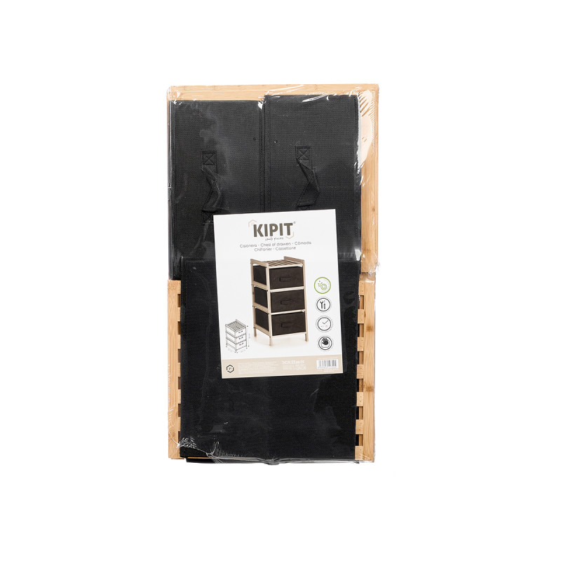 SCAFFALE BAMBU 3 CASSETTI NERI 36X34X66CM