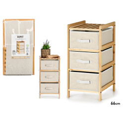 BAMBOO SHELF 3 WHITE DRAWERS 36X36X66CM