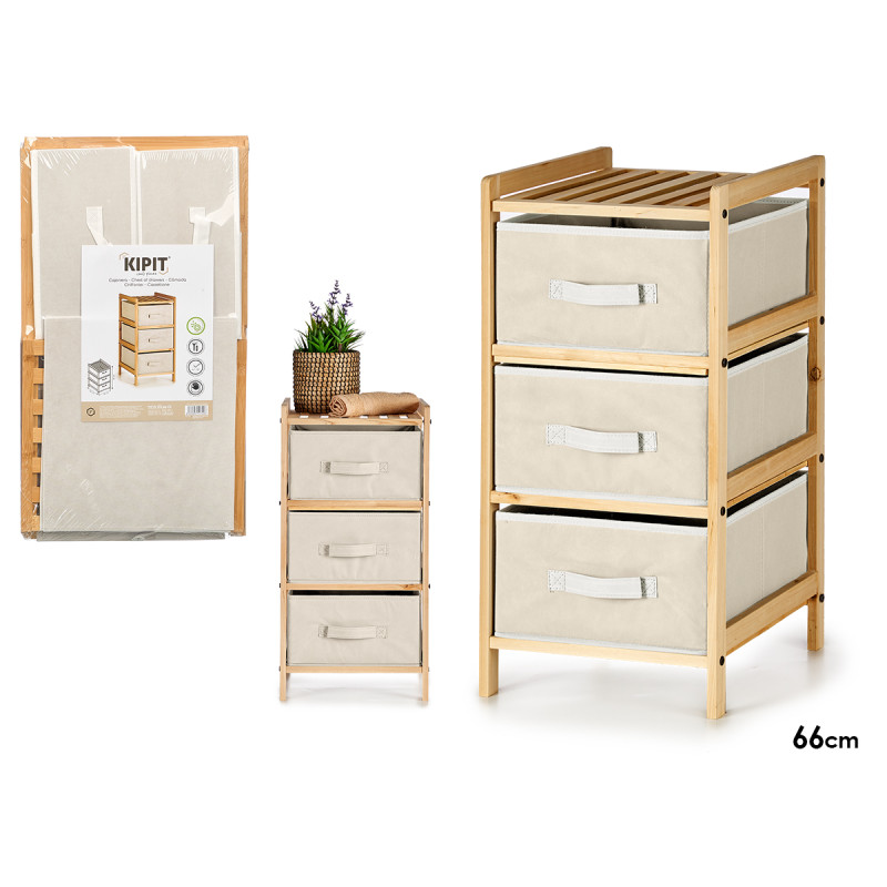 ESTANTERIA BAMBU 3 CAJONES BLANCO 36X34X66CM