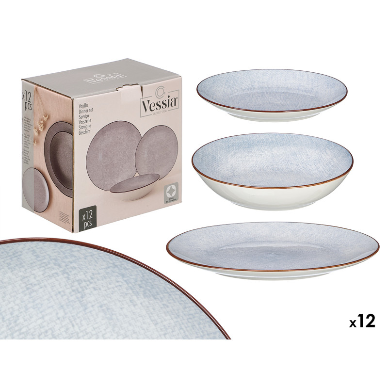 VAJILLA PORCELANA 12 PZS GRIS