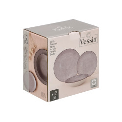 12 PCS GREY PORCELAIN DINNERWARE SET