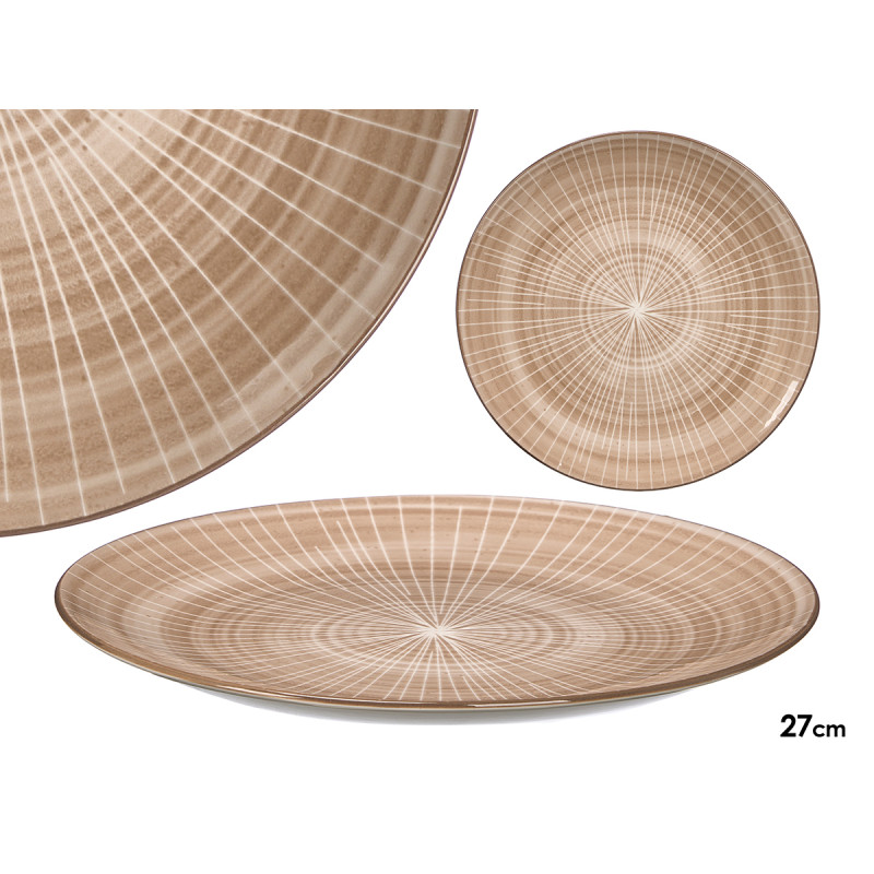 ASSIETTE PLATE RAYURES MARRON 27CM