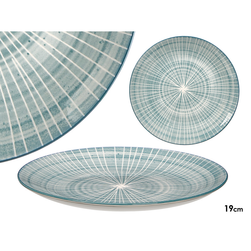 SIDE PLATE STRIPED BLUE 19CM