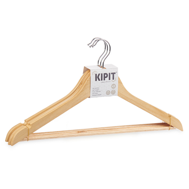 SET 3 CINTRES EN BOIS NATUREL