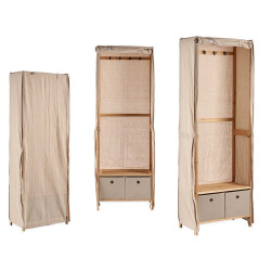 NATURAL COAT STAND WITH 2 FABRIC DRAWERS 