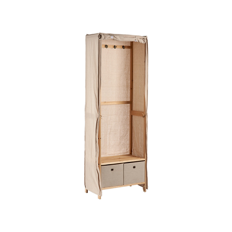 NATURAL COAT STAND WITH 2 FABRIC DRAWERS 