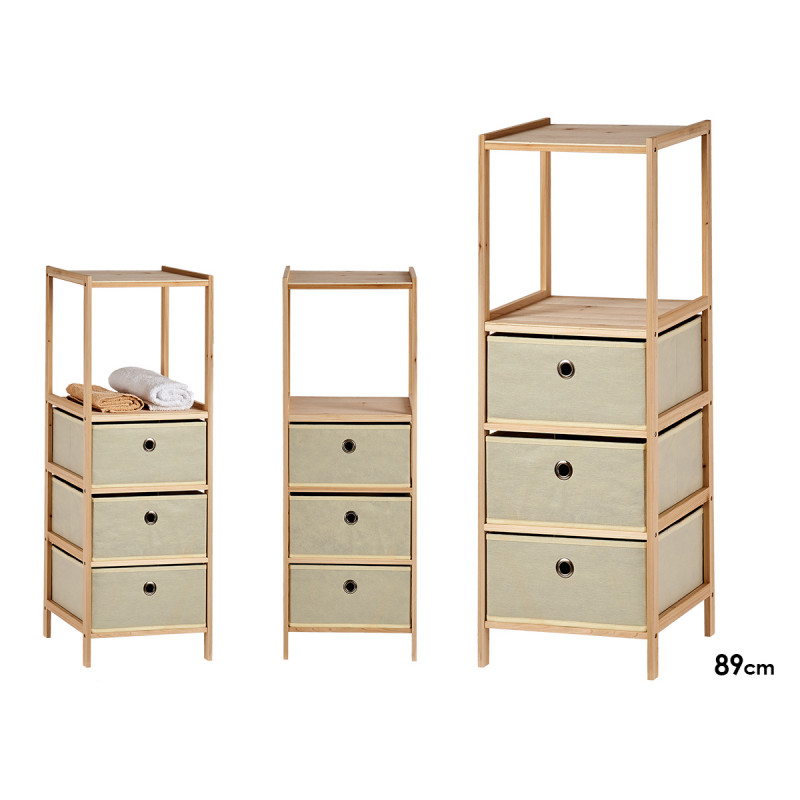 2 RACK SHELF WITH 3 NATURAL DRAWERS 