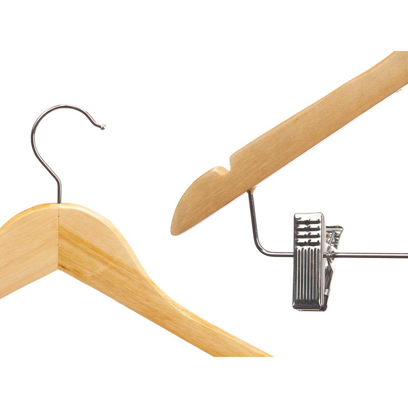 SET 2 WOODEN HANGERS WITH TROUSER CLIP