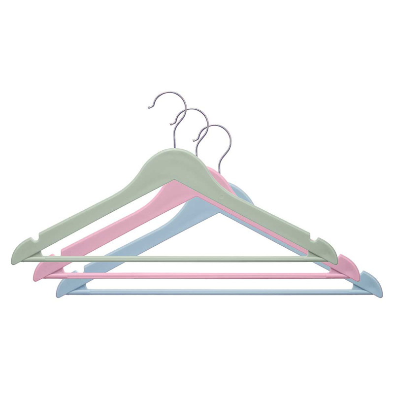 SET 3 PLASTIC HANGERS 3 LIGHT COLORS ASSORT