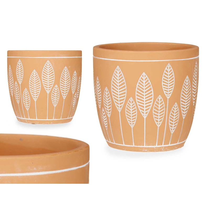 POT TERRE CUITE ROND FEUILLES 13,5X13