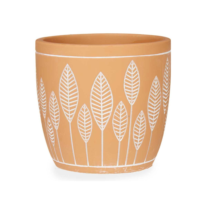 VASO TERRACOTA REDONDO FOLHAS 13,5X10CM