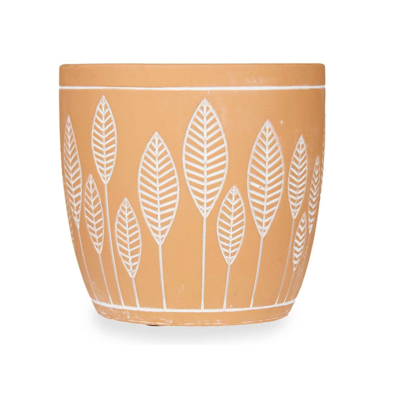 VASO TERRACOTA REDONDO FOLHAS 13,5X10CM