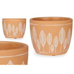POT TERRE CUITE ROND FEUILLES 12,5X10