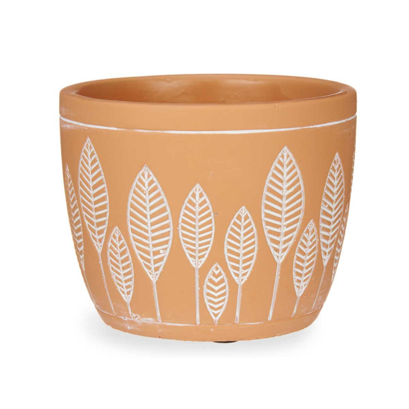 POT TERRE CUITE ROND FEUILLES 12,5X10
