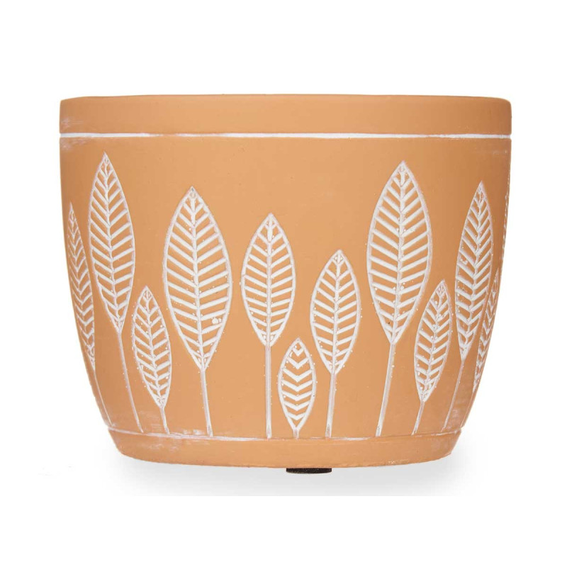 POT TERRE CUITE ROND FEUILLES 12,5X10